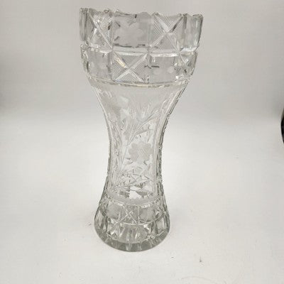 Imperlux Germany 12"x5" Lead Crystal Vase Flared Hand Cut Floral VTG Glass