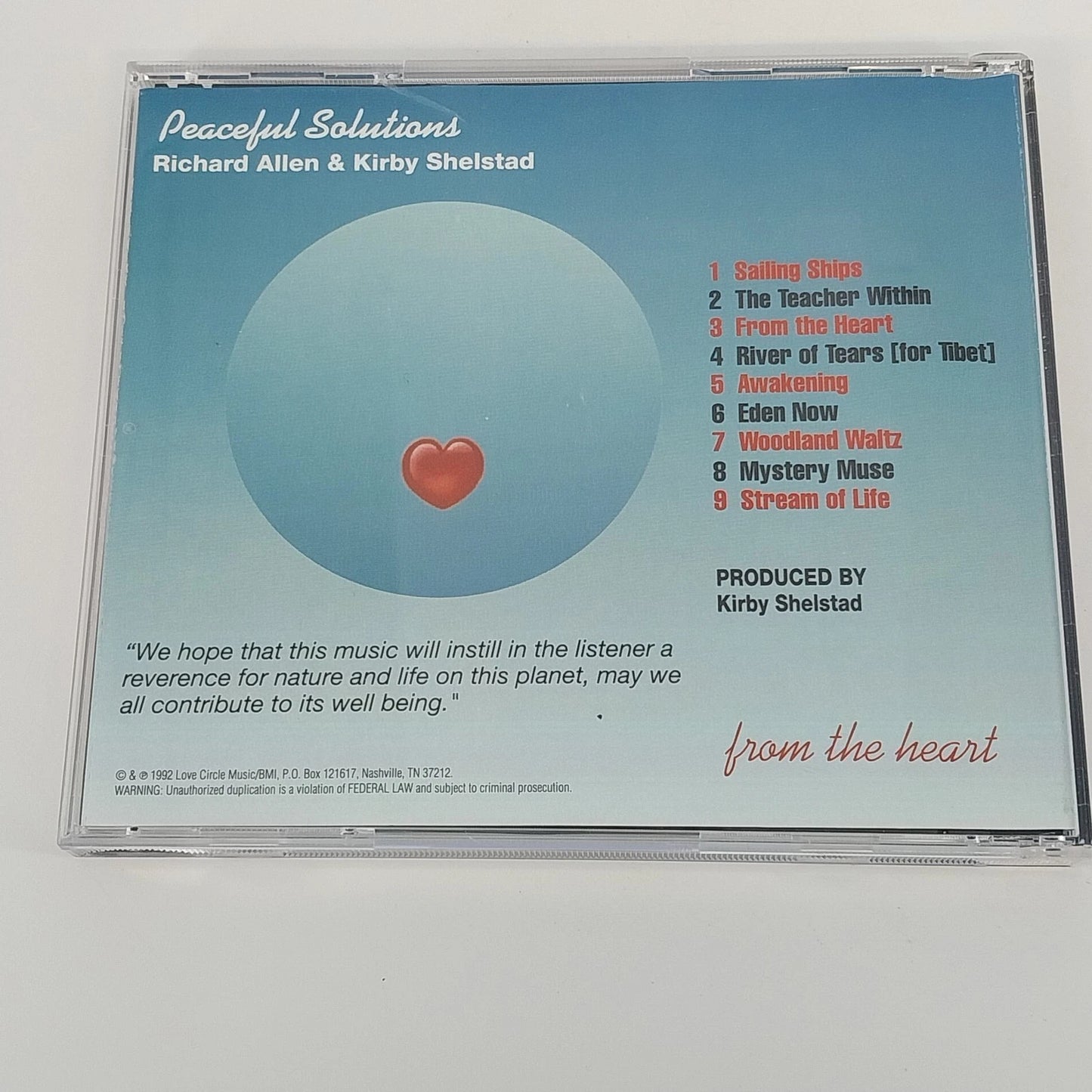 Peaceful Solutions From the Heart CD Richard Allen Kirby Shelstad New Age 1992