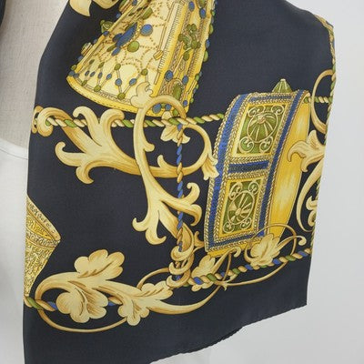 Carlotta Roma Silk Scarf 34" Square Neck Warmer Baroque Black Gold Made in Italy