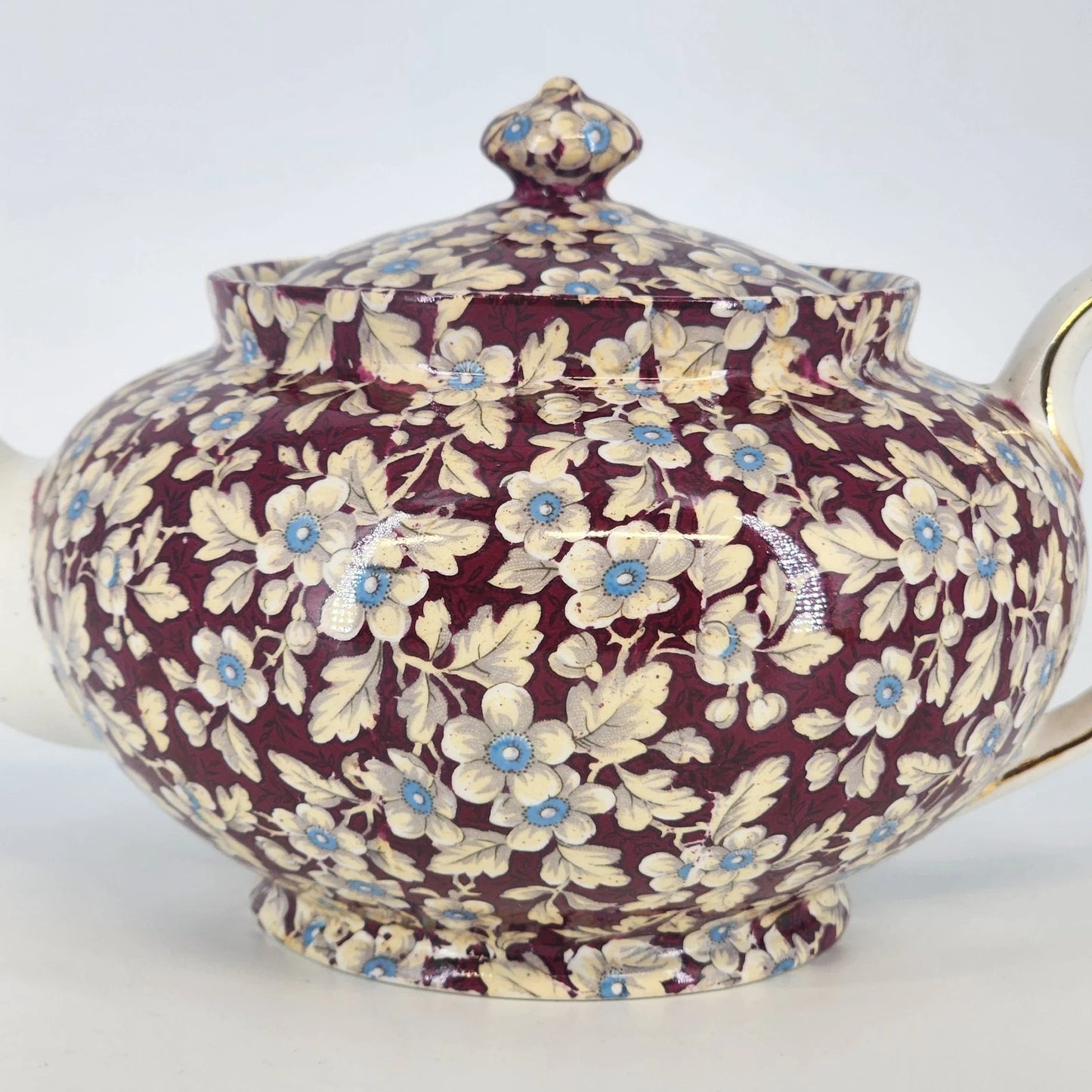 Vintage Lord Nelson Royal Brocade Chintz Teapot England Maroon Floral
