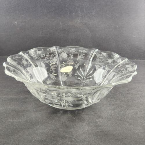 Flared Baroque 11.5" Clear Glass Bowl Fostoria Etched Chintz Pattern MCM Vintage