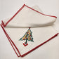 Set of 6 White Christmas Napkins 16" Red Hem Embroidered Holiday Designs