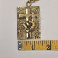 Gold Tone Rectangle 2" x 1.5" Pendant Necklace Cross & Praying Hands 17" Chain