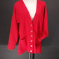 Lauren Brooke Red V Neck Button Sweatshirt Long Sleeve Pockets Woman's Small