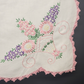 White And Pink Hand Embroidered Linen Tablerunner Vintage With Lace Trim