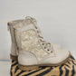 Anna Clayton Ankle Boots Beige Crochet Lace Up Zip Back Women’s 8 with Box