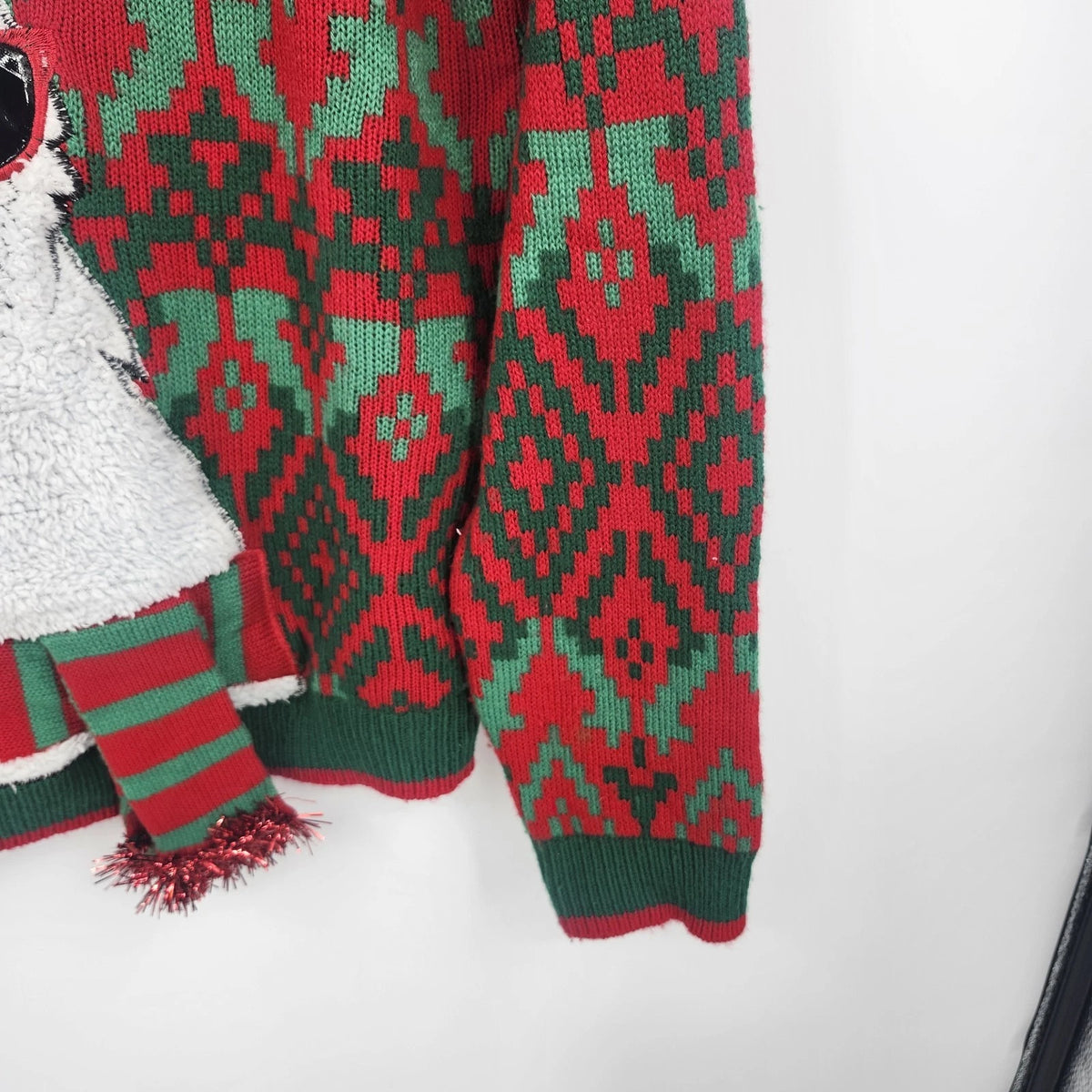 Holiday Time Llama Ugly Christmas Sweater Red Fair Isle 3D Novelty Large 42-44