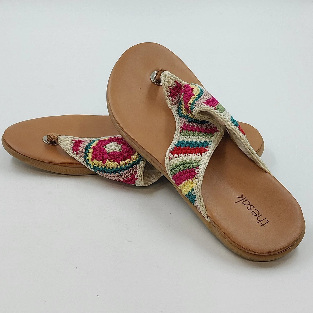 The Sak Everly Crochet Floral Thong Sandals Multicolor Women's Size 7 Boho China