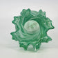 Green Art Glass Vase White Swirl Ruffled Scalloped Top Edge Hand Blown 9" Tall