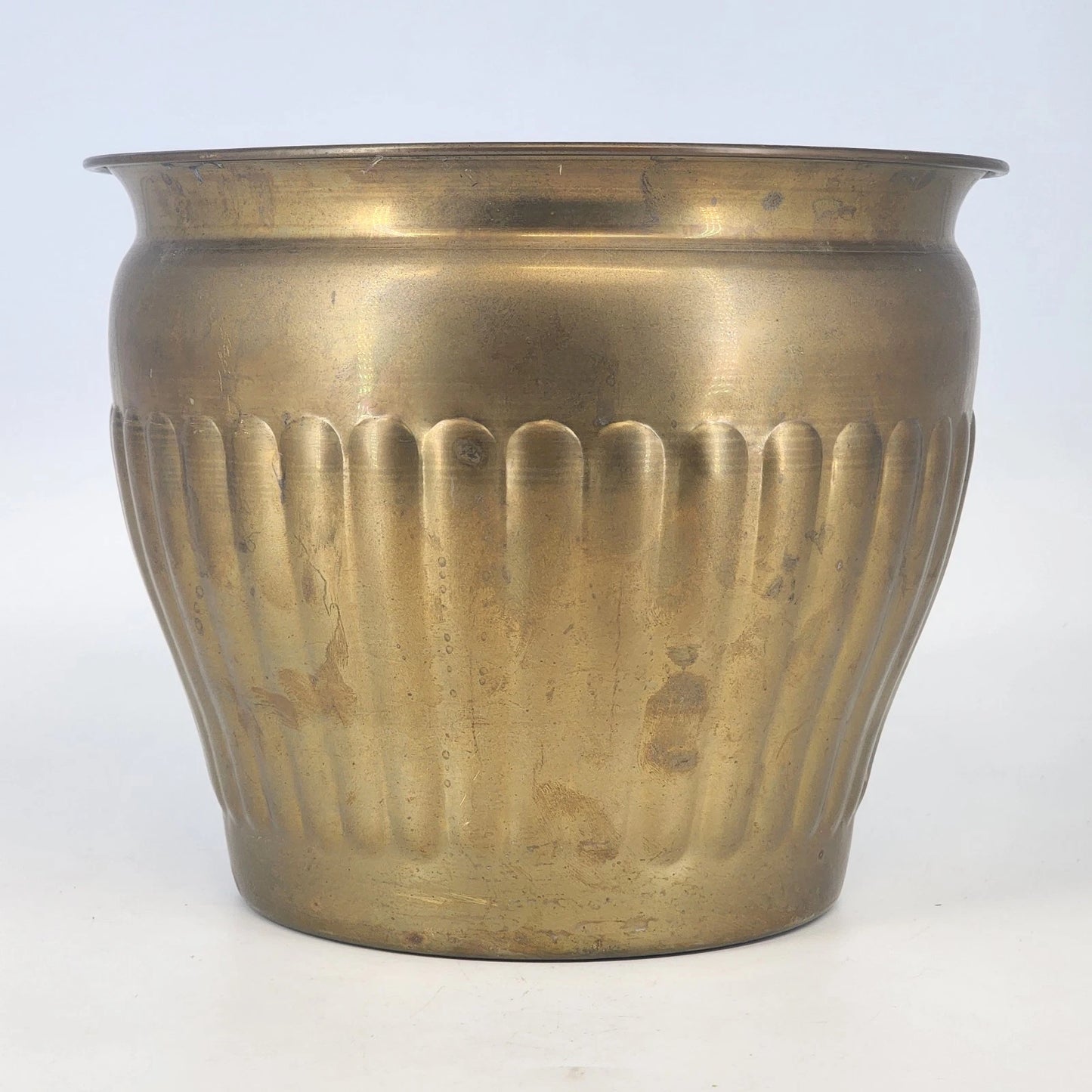 Brass Planter Pot Ribbed Fluted Bowl India 9.5" Indoor Outdoor Plant Decor Vtg