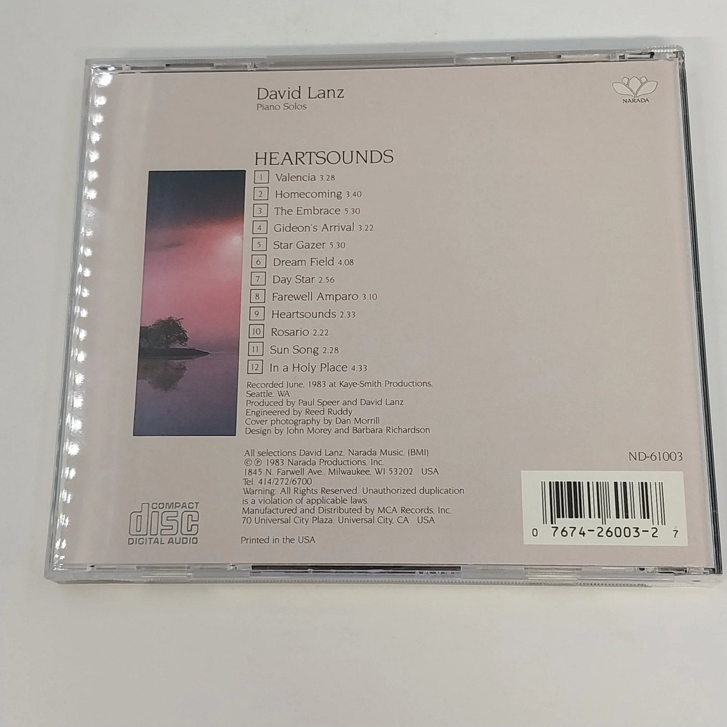 David Lanz Heartsounds CD Paul Speer Narada ND-61003 New Age Piano Solo 1983