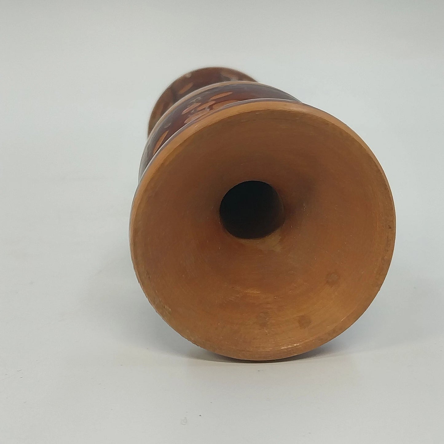 Hand Crafted Wooden Bud Vase Brown Carved Detailed Inlay Folk Art 6.9" Vintage