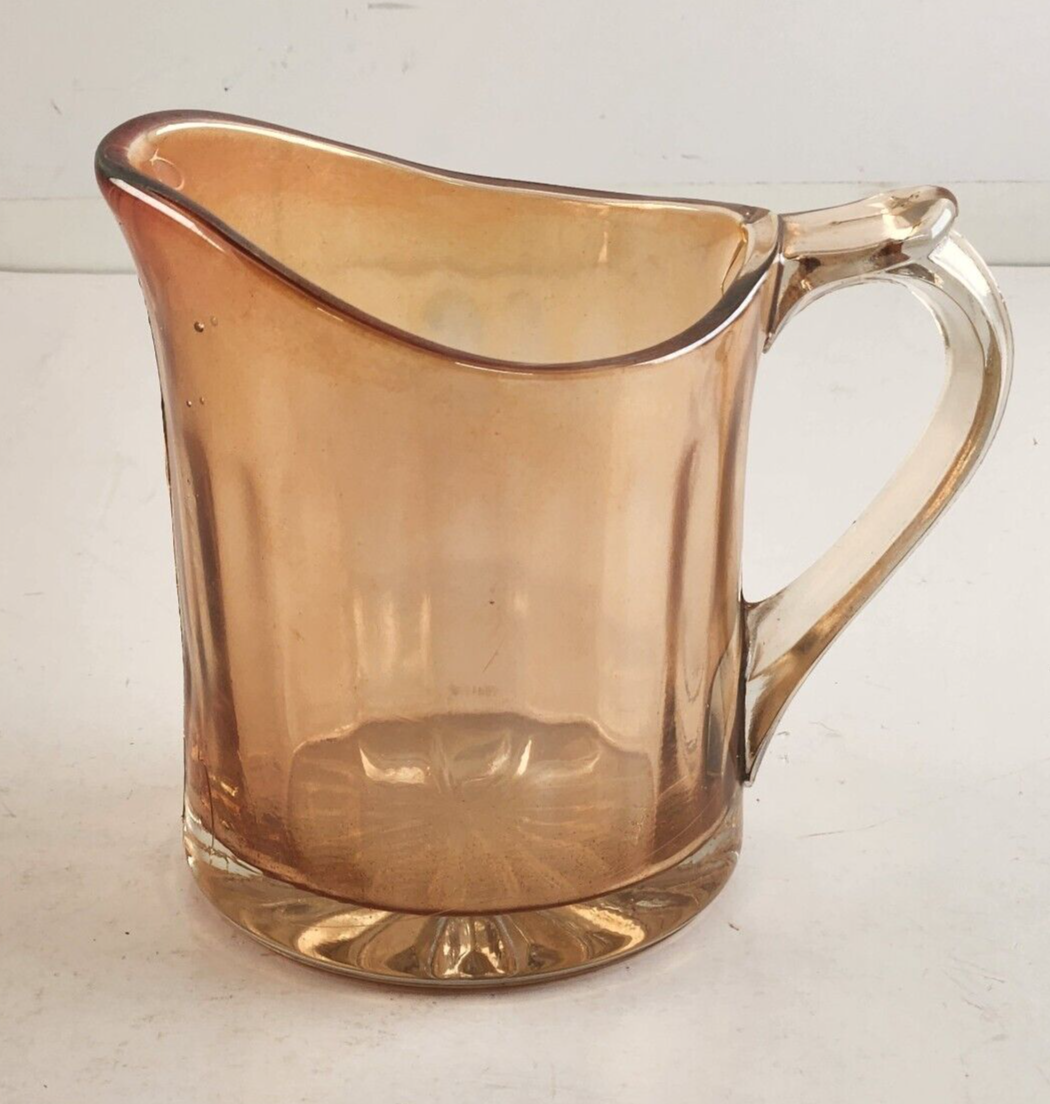 Pitcher Iridescent Amber Cream Marigold Ribbed Jug With Handle Vintage