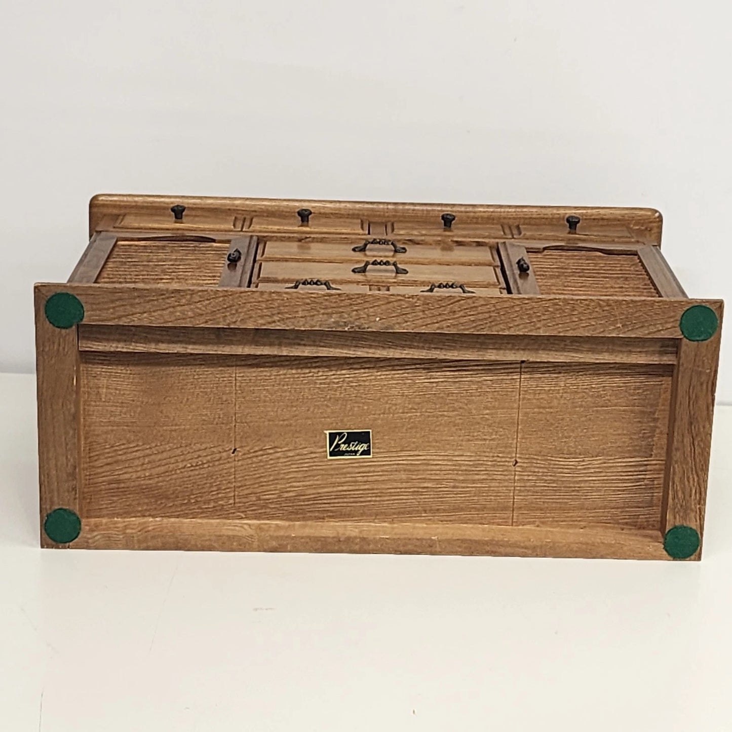 Prestige Wood Jewelry Box Cabinet 11 Drawer Louvered Doors Felt Lined 17"