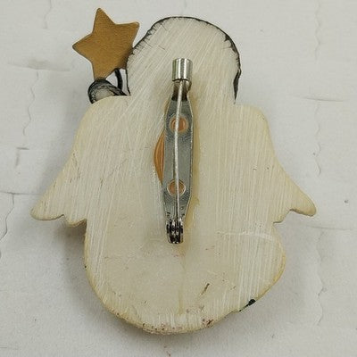 Resin Classic Christmas Angel Brooch Pin with Star Gold Tone Glitter Vintage Holiday