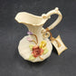Arnart Antique Ivory Bisque Porcelain Vase Pitcher Raised Multicolor Roses 5"