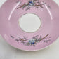 Pink Porcelain Teacup & Saucer Birds Nest Blue Flowers Gold Trim Vintage 5.5"