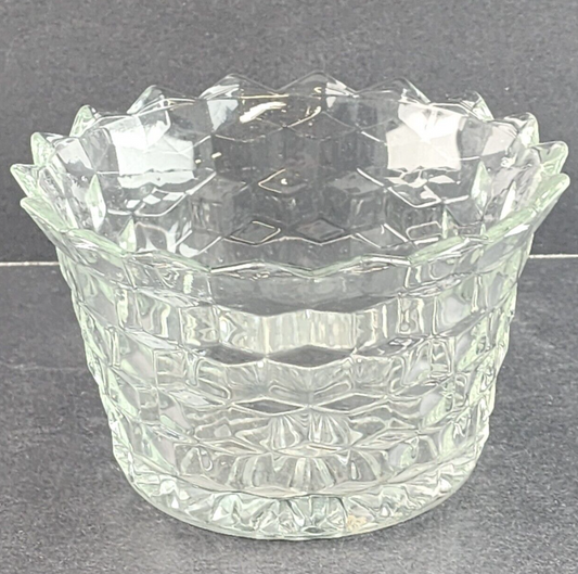 Colony Whitehall Compote Bowl Clear Glass 6" Cubed Scalloped Flat Bottom Vintage