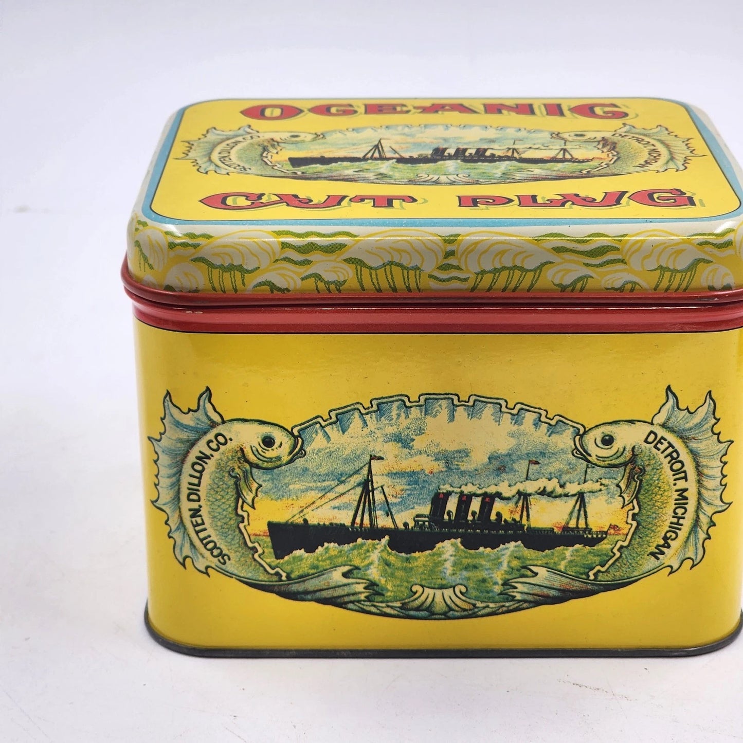 Advertising Tin Oceanic Cut Plug Tobacco by CheinCo 1880s Reproduction 1970s Vtg