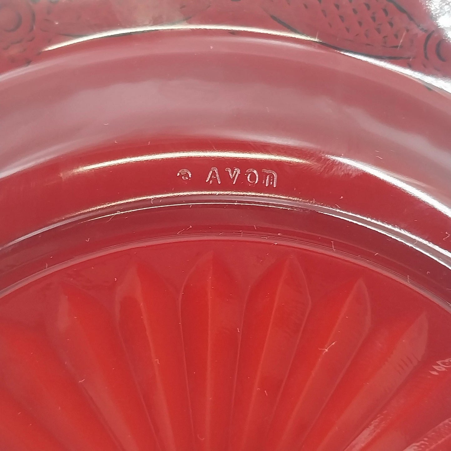 Avon Cape Cod Ruby Red Glass Pie Plate Scalloped Serving Dish 10.75" Rosette Vtg