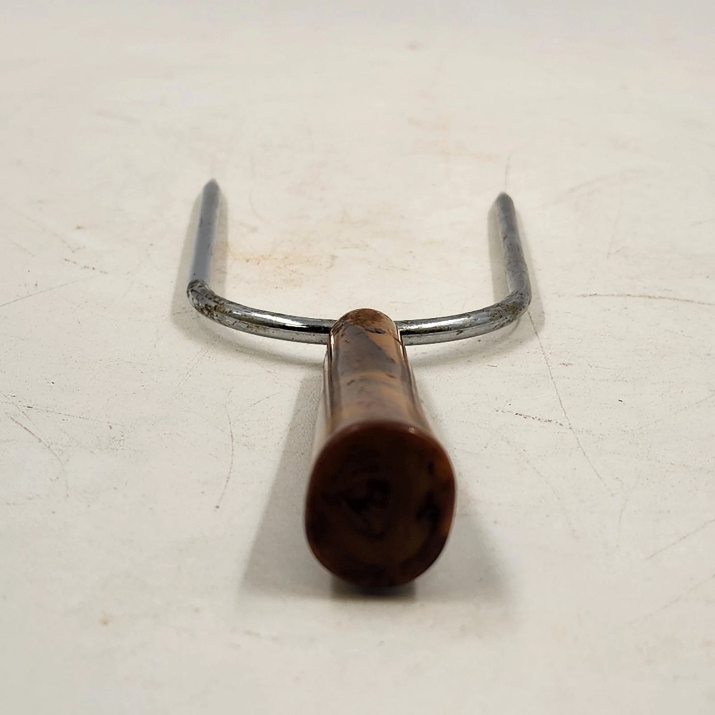 Wide Two Prong Carving Fork Langner Mfg Bakelite Handle Roast Holder USA Vtg