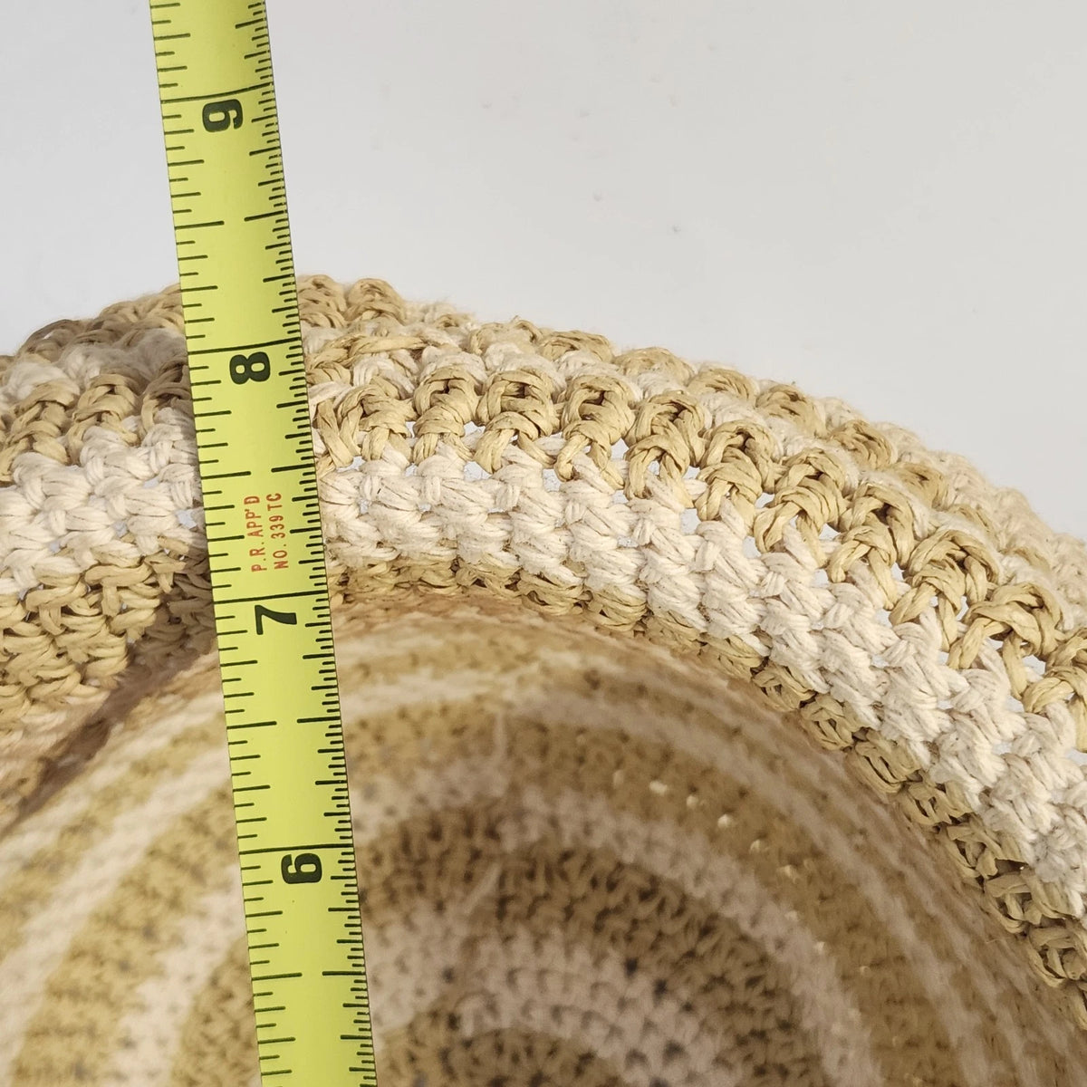 Women's Cloche Sun Hat Rolled Brim Cream Tan Striped Woven Paper Cotton OSFM
