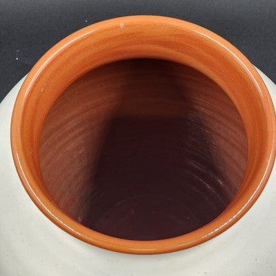 Hungarian Artmark Vase Hand Painted Floral Ceramic Brown Glaze Interior 10"x9"