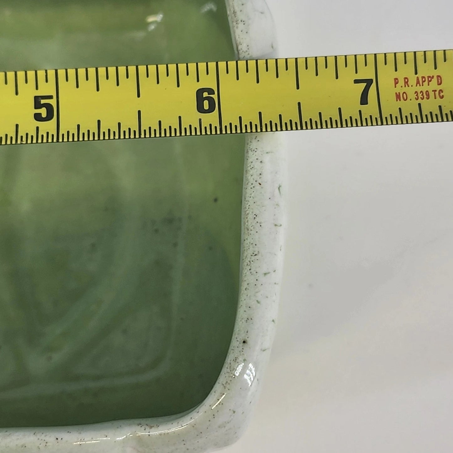 Majolica Rectangular Planter Green & Cream Embossed Leaf Design Two Tone 6.5"