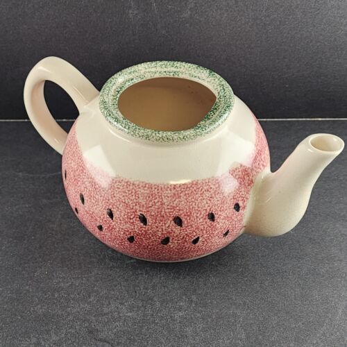 H S China Teapot with Lid Watermelon Coloring 5.5" Tall x 6.5" Diameter Crazed