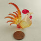 Rooster Miniature Glass Figurine Blown Fused Art Clear Red Yellow Orange