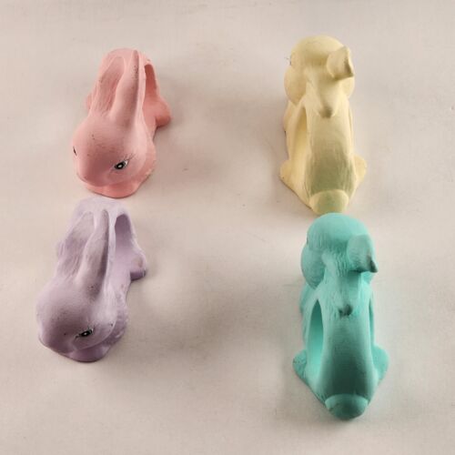 4 Bunny Pottery Napkin Rings Easter Decorations Pastel Pink Purple Yellow Blue