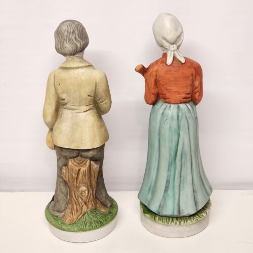 2 Flambro Folk Musicians 12” Porcelain Figurines Man and Woman with Instruments