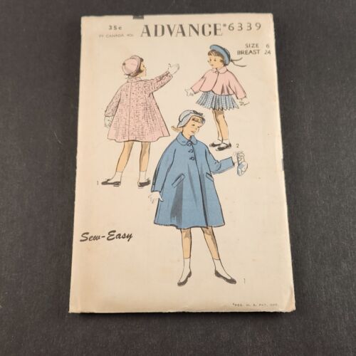 Advance 6339 Sew Easy Vintage Sewing Pattern Childs Coat or Jacket Size 6