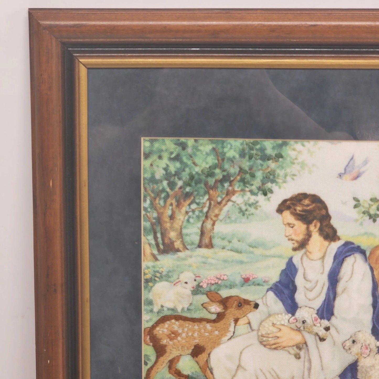 Framed Wall Art Jesus in Garden Surrounded by Animals "I Am the Good Shepherd"