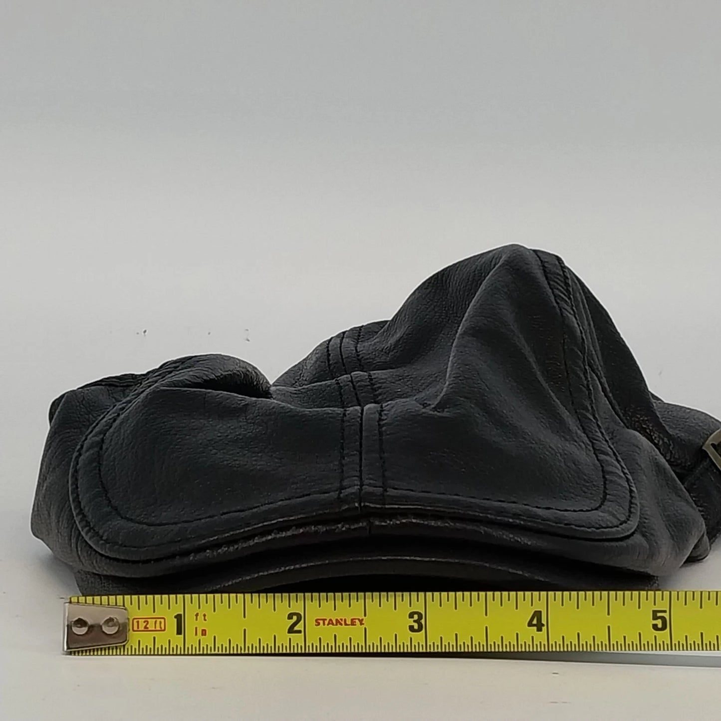 Men's Sheepskin Leather Newsboy Cap Black Ivy Flat Hat XL Adjustable Side Buckle