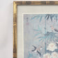 Framed Asian Silk Painting Birds & Flowers 13x17 Faux Bamboo Frame 1993