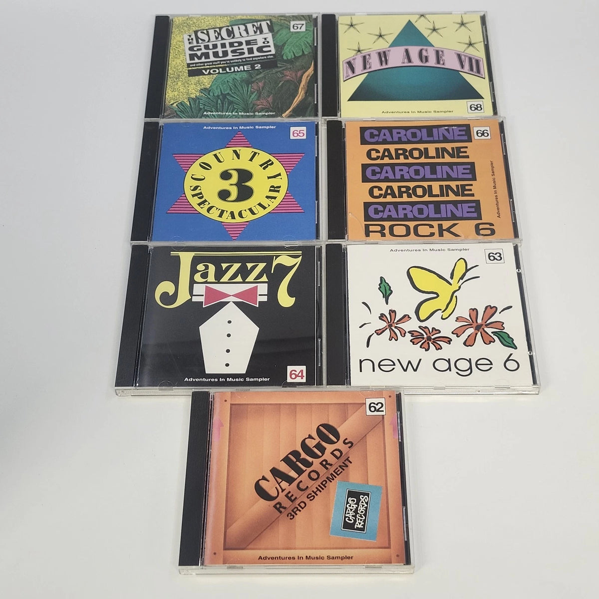 Adventures in Music 7 CD Lot AIM-62-68 Rock Jazz Country New Age Sampler 1992