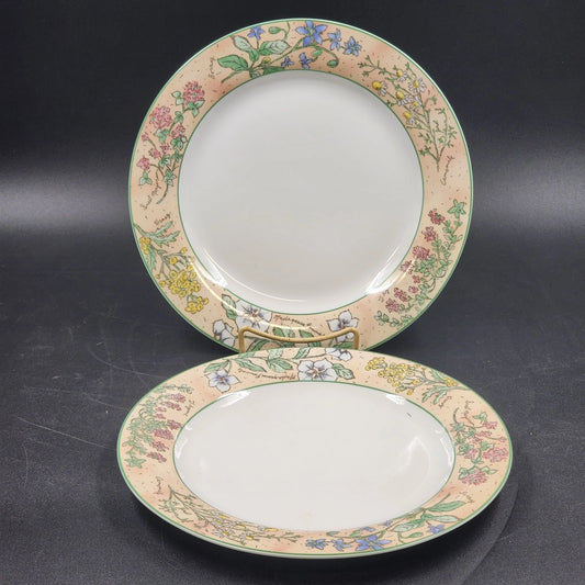 Sakura Sachet Dinner Plates 10.5" Set of 2 Sue Zipkin Herbs Floral 1996 Vintage