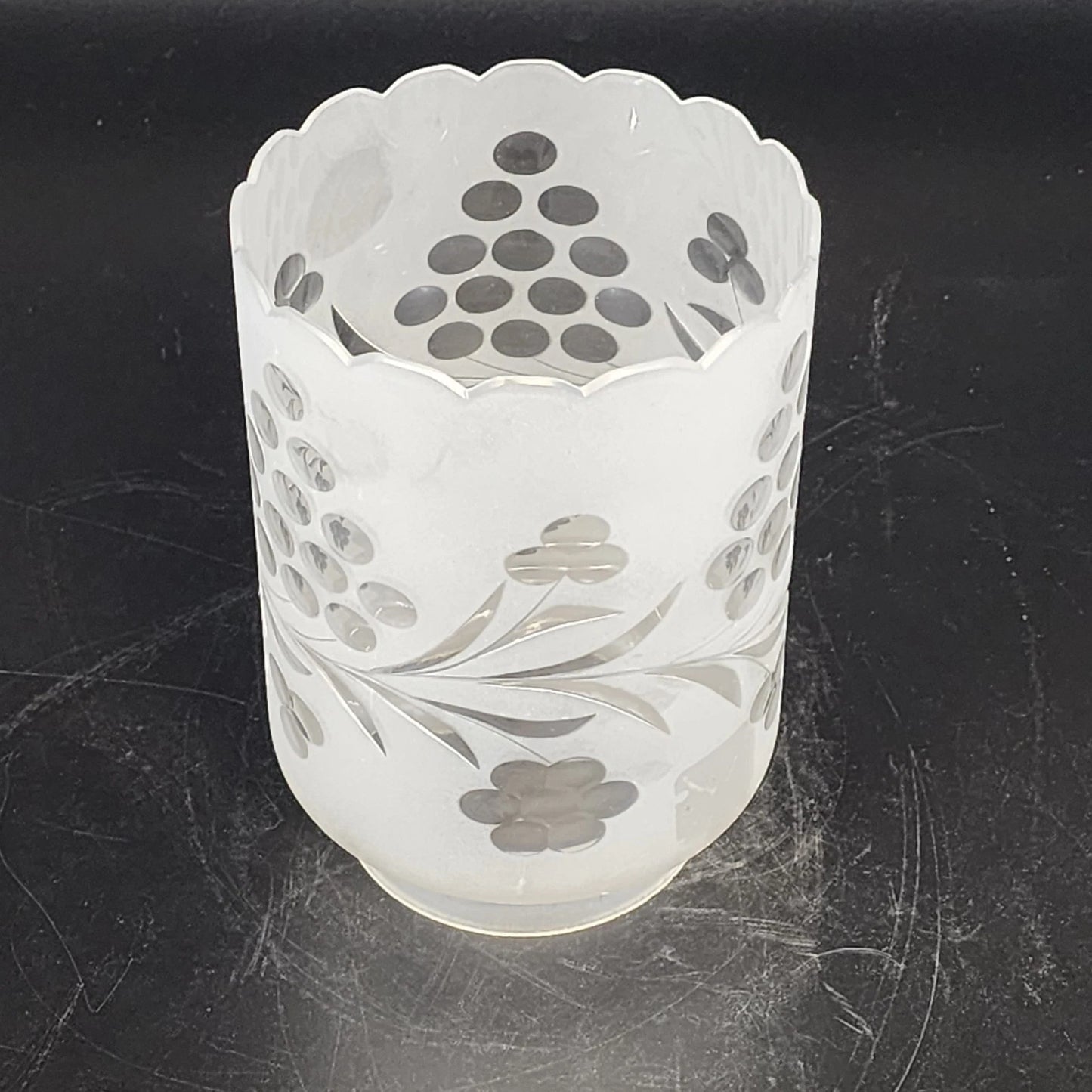 Frosted Etched Glass Lamp Shade 6.5" Cylinder w 3.25" Fitter Scalloped 4.5" Dia