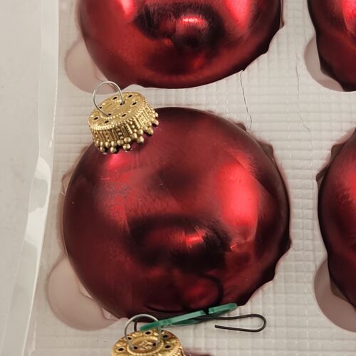 Christmas By Krebs Glass Ornaments 6 pk Red Crimson Jewel Vintage Crown Top 2.5"