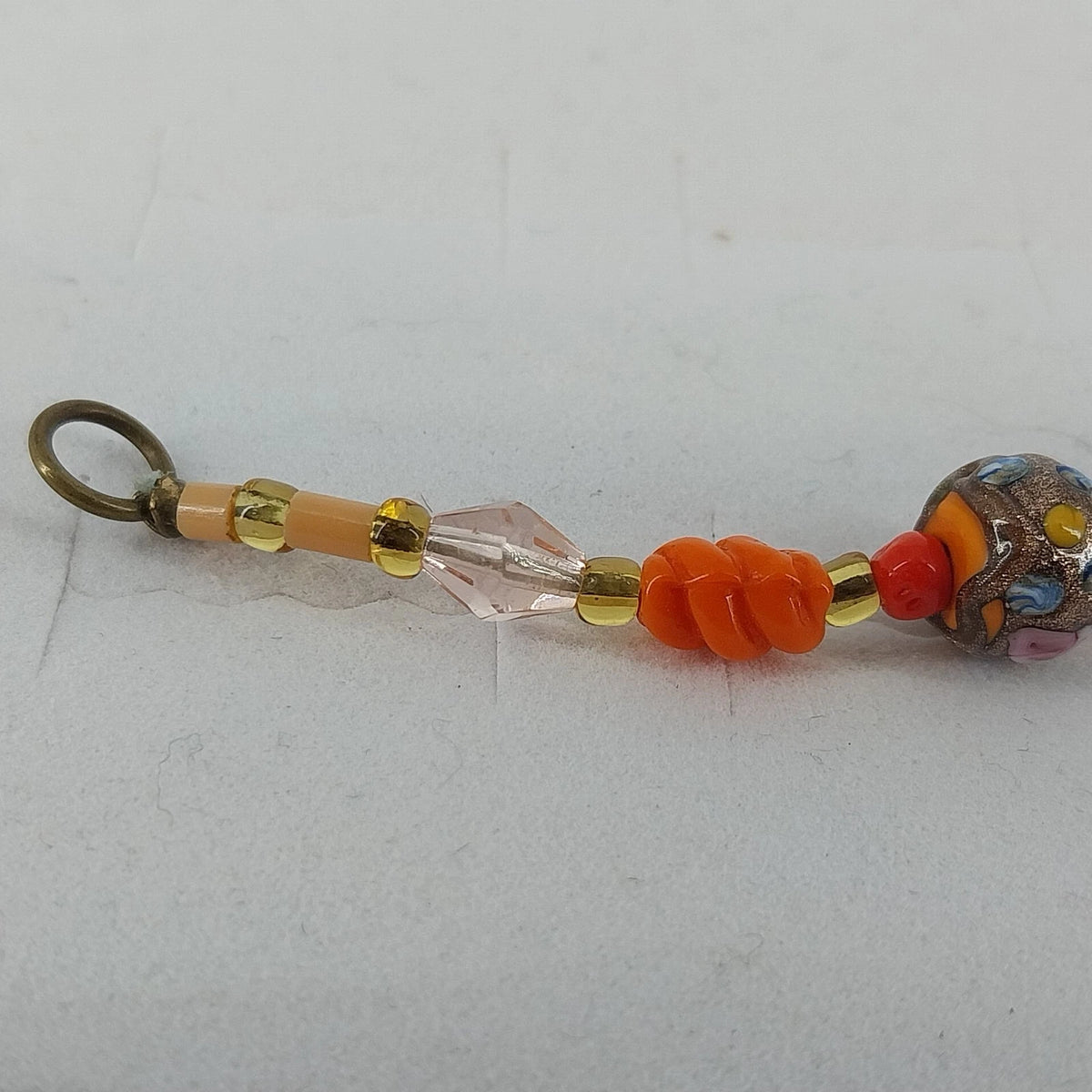 Orange Glass Bead Millefiori Crystal Accent Bracelet 8" Handmade Unbranded