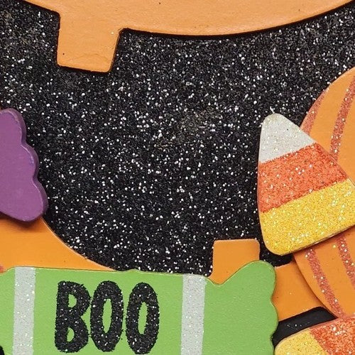 Halloween Pumpkin Welcome Sign Wall Decor Glitter Candy Indoor Outdoor 10.5"x10"