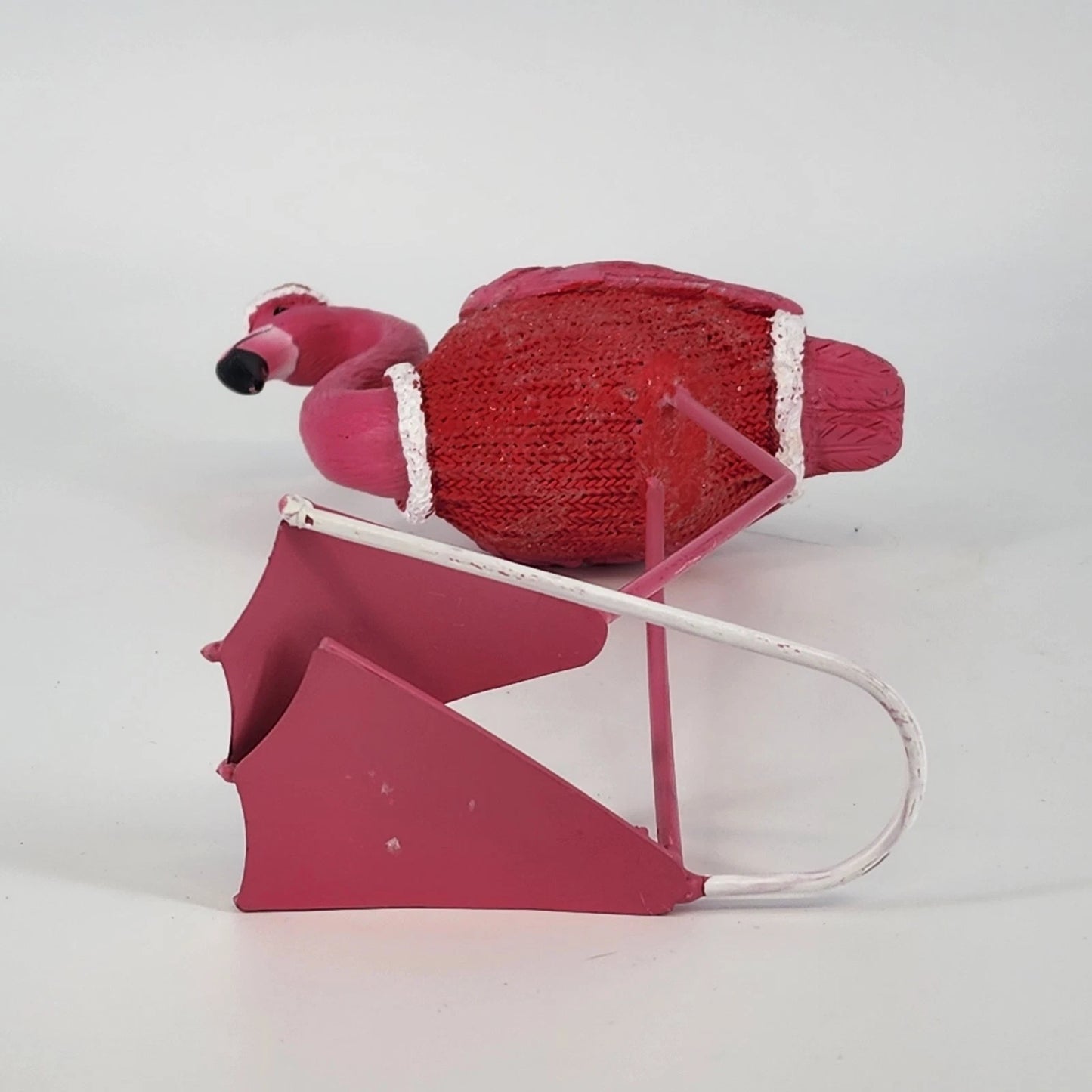 Christmas Flamingo Figurine 11" Resin & Wire Pink Holiday Decor Knit Coat & Hat