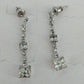 Clear Crystal Princess Cut Square Dangle Earrings Silver Tone Linear Drop
