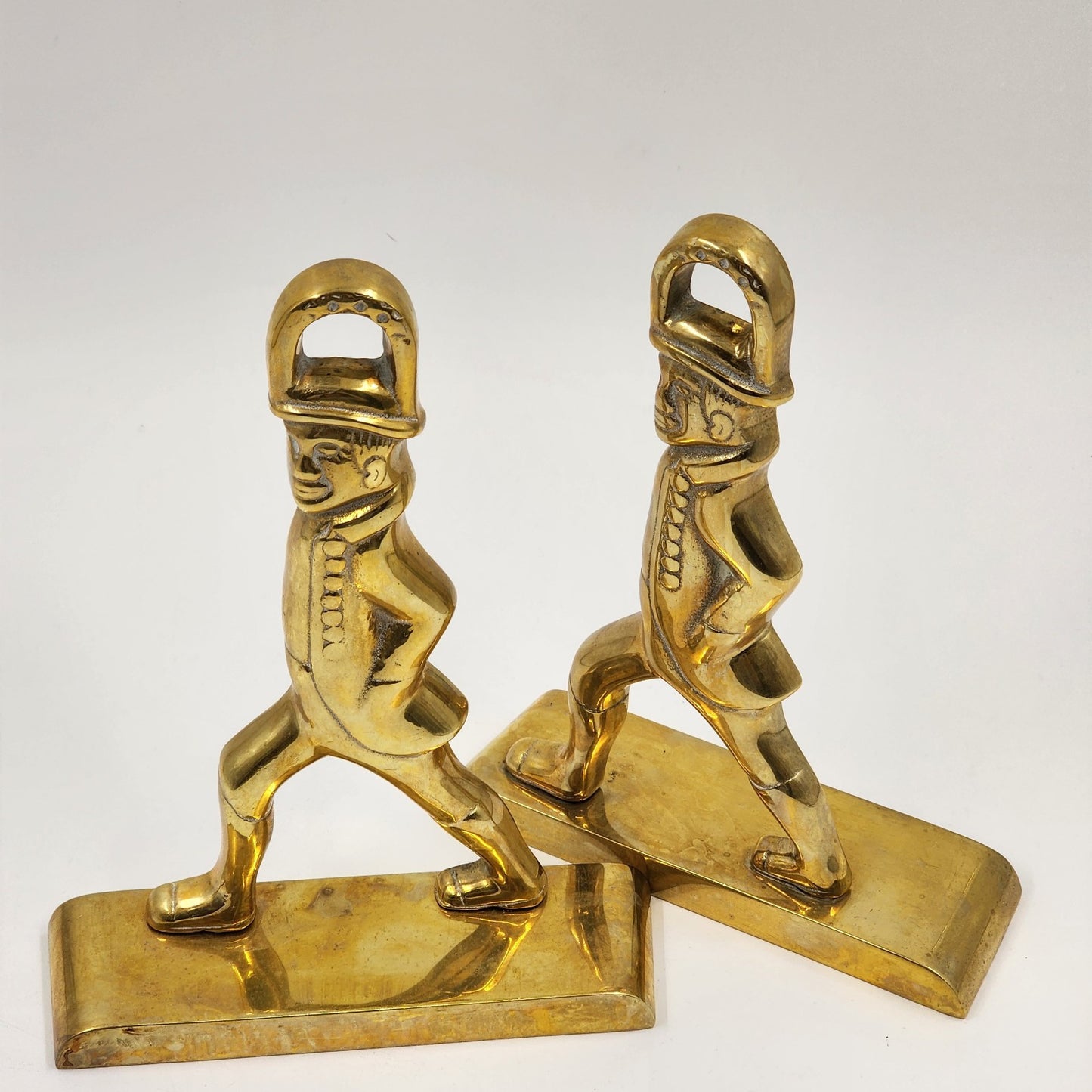 Virginia Metalcrafters Pair of Brass Hessian Soldiers Door Stoppers Bookends Vtg