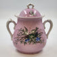 Pink Porcelain Biscuit Cookie Jar Bowl Covered Butterfly Birds Transfer Vintage