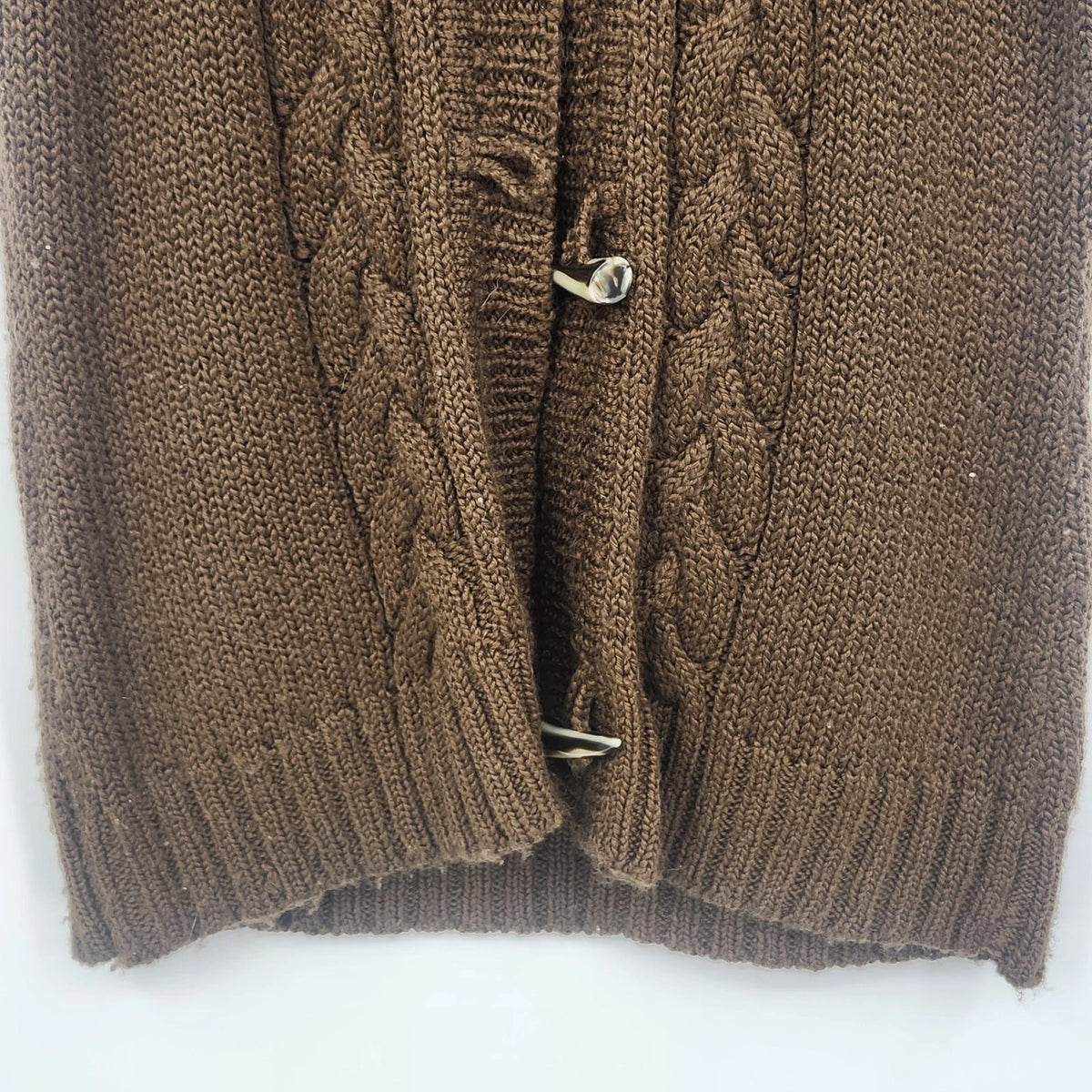 Relativity Women’s Medium Brown Cable Knit Vest Faux Fur Hood Toggle Zip