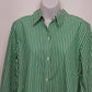 Chaps No Iron Green White Striped Button Front Shirt Women's L Red Paisley Cuffs