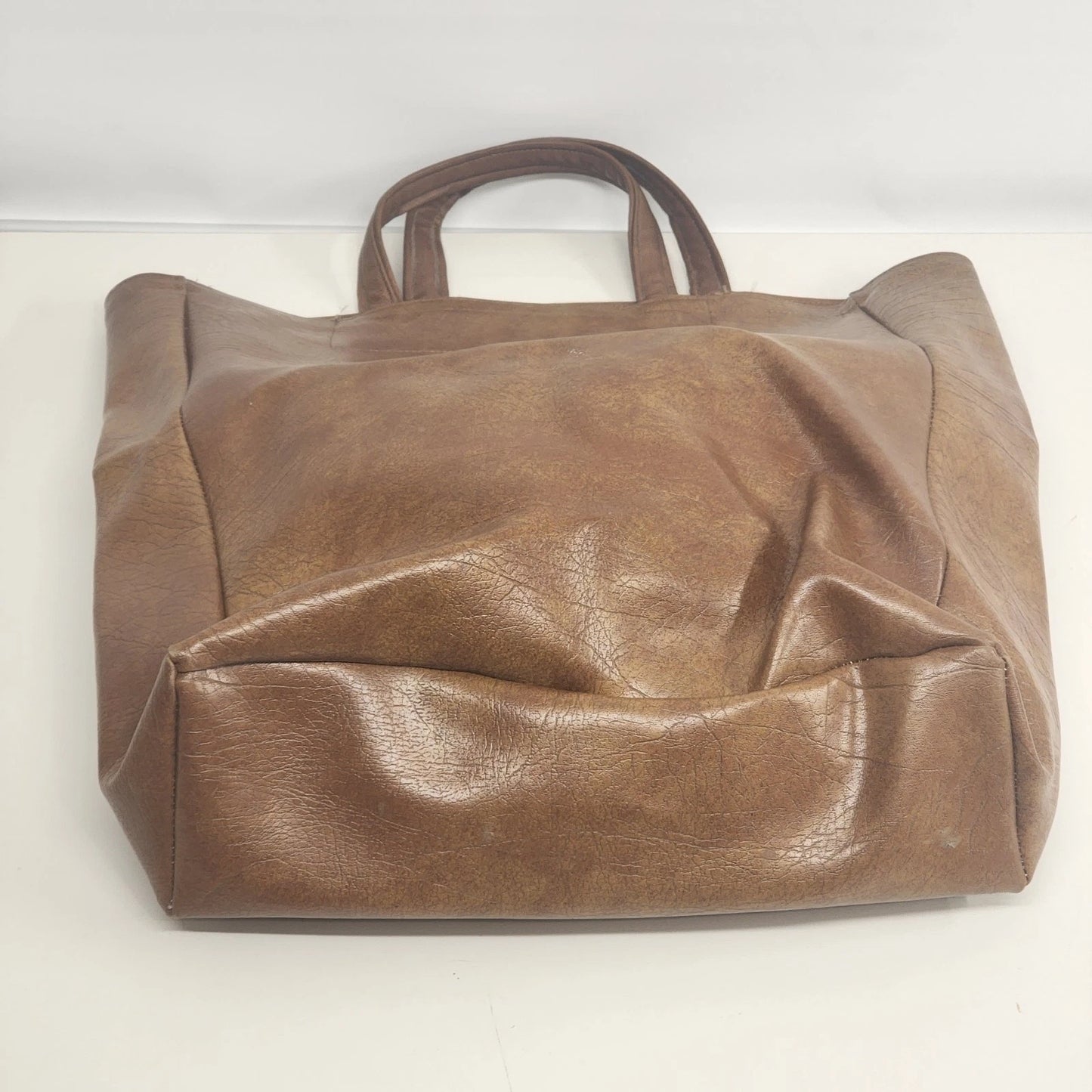 Brown Faux Leather Women's Tote Bag Large Shopper Korean Style Minimalist 16"h