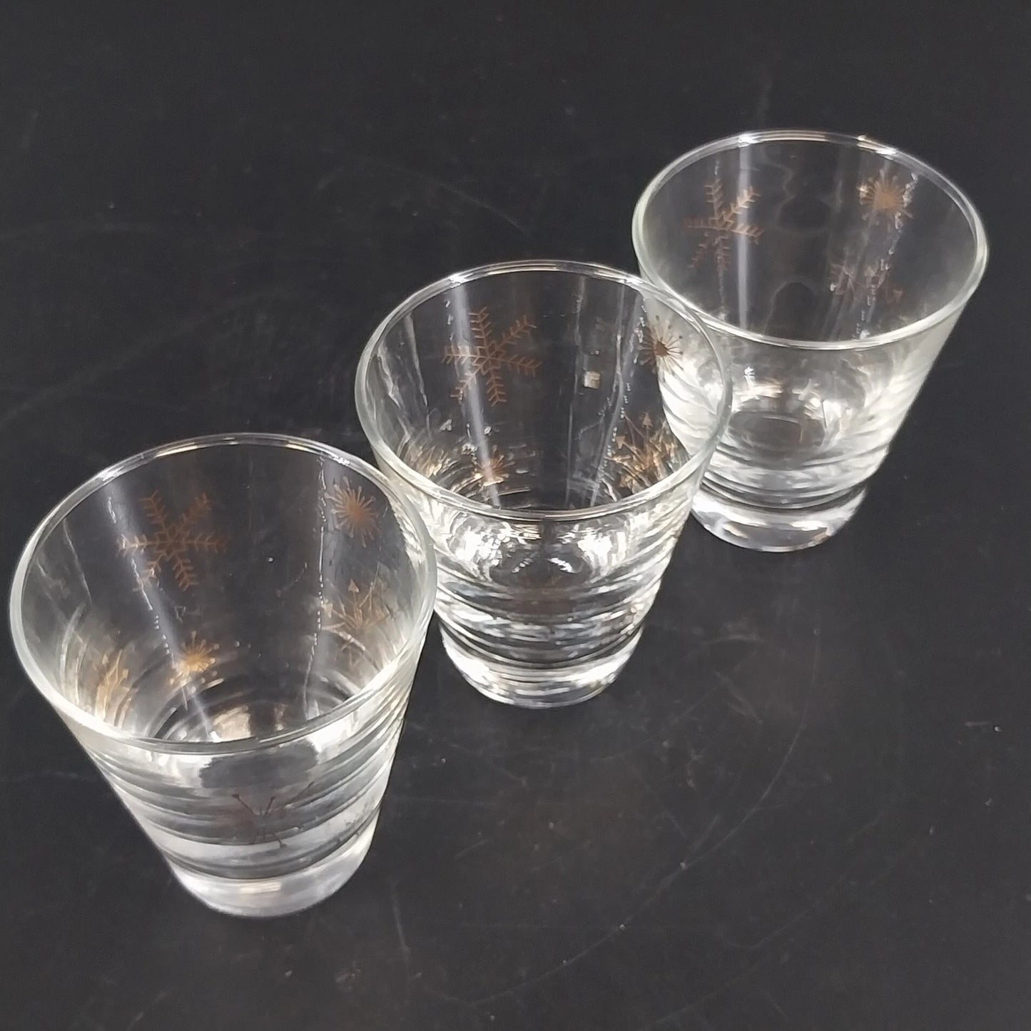 Vintage Libbey Granada Shot Glass Set Atomic Gold Starburst MCM